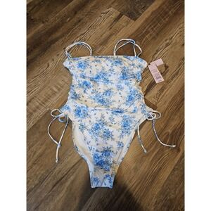 Wild Fable Blue Floral One-Piece Swimsuit Extra High Leg